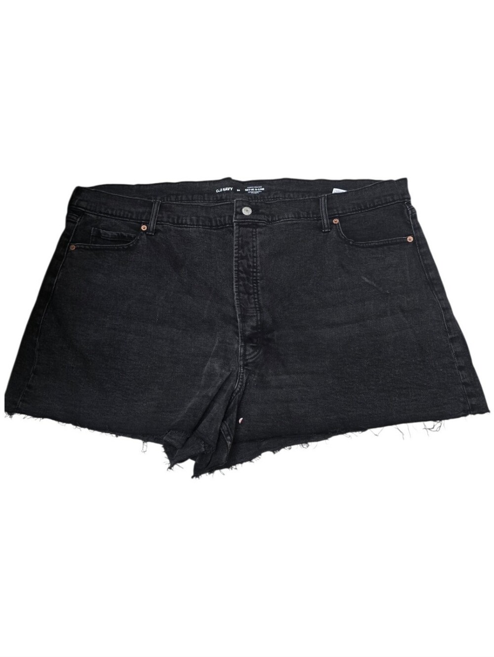 Old Navy Black High-Rise Raw-Hem Button Fly Denim Shorts, Size 26, NWOT